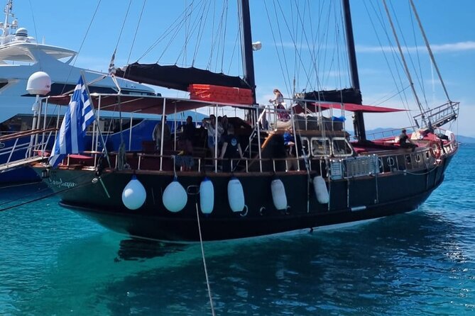 3 Island Cruise from Athens Unlimited Food Wine and Scenic Views - Moni Island Beach from 1:00 PM to 1:40 PM