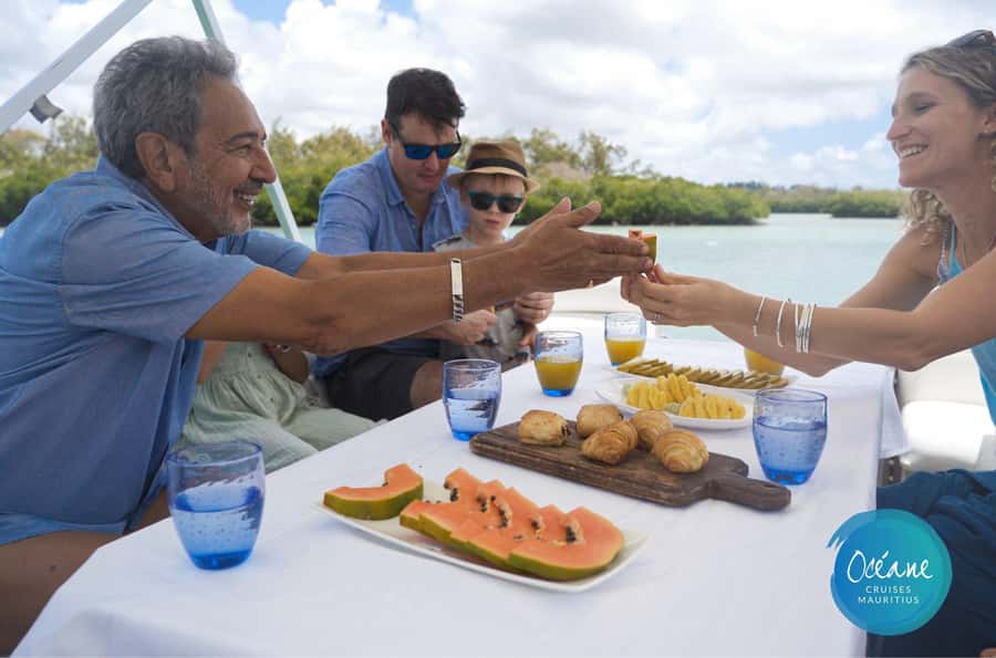 5 Islands Tour: New OCÉANE Private Pontoon Boat cruise - Ile aux Fouquets Lighthouse gives the day a clear landmark