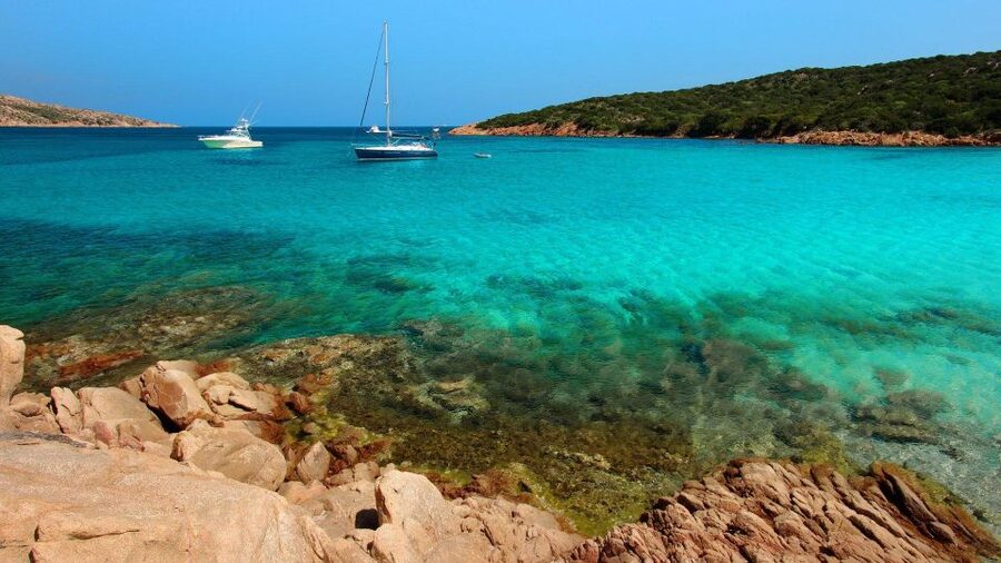 From Cannigione: Catamaran tour in La Maddalena Archipelago - Lunch on board, with Sardinian flavors