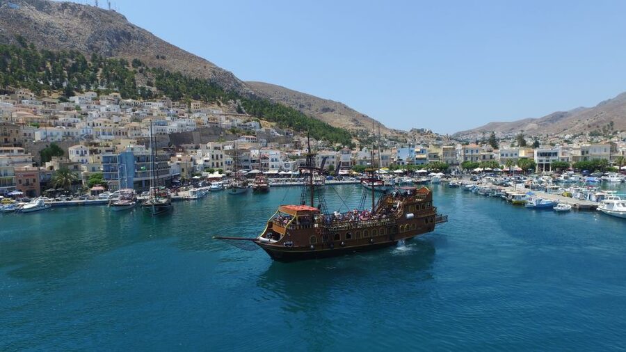 From Kos: 3-Island Pirate Cruise with Lunch and Waterslide - Kalymnos: the stop with more local character