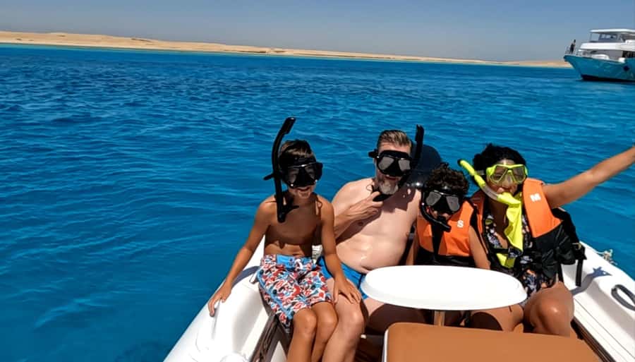 Hurghada: 3-Island Speedboat, Dolphin Watching & Snorkeling - Orange Bay: beautiful, popular, and busy