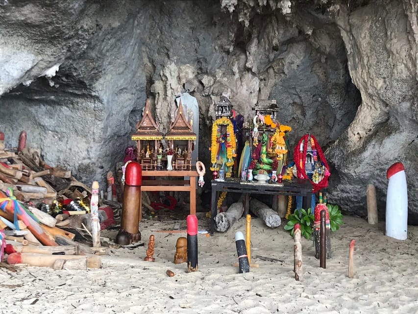 Krabi: 4 Island Whirlwind Tour with Caves, Sandbars & Reefs - Railay and Phra Nang: limestone, sand, and a curious shrine