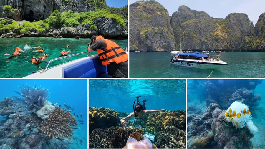 Krabi: Phi Phi Early Bird & 4 Island by Speedboat with Lunch - The four islands: Chicken Island, Talay Waek, and Koh Poda