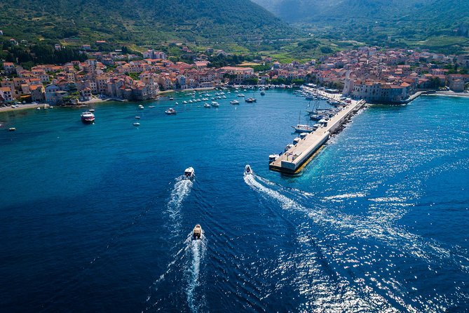 Luxury Boat - Blue Cave From Split Island-Hopping Full-Day Cruise, Hvar, Vis - Milna: lunch, harbor views, and a two-hour pause