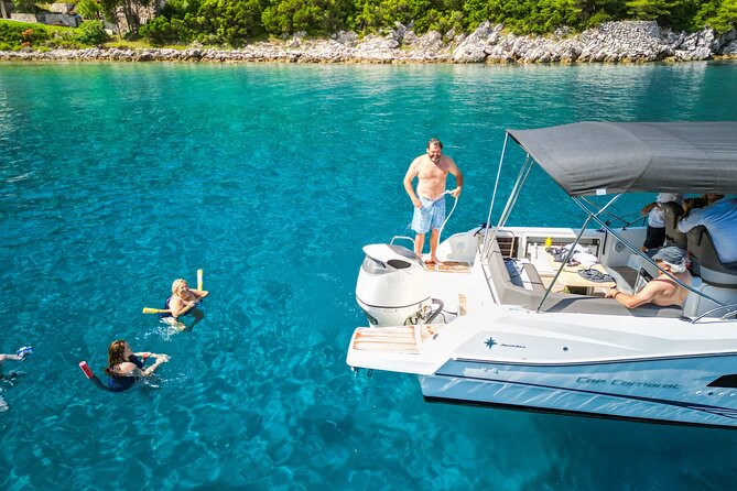 Luxury Private Elaphiti Islands boat tour from Dubrovnik - Šunj Beach on Lopud for sand, swimming, and a possible cliff jump